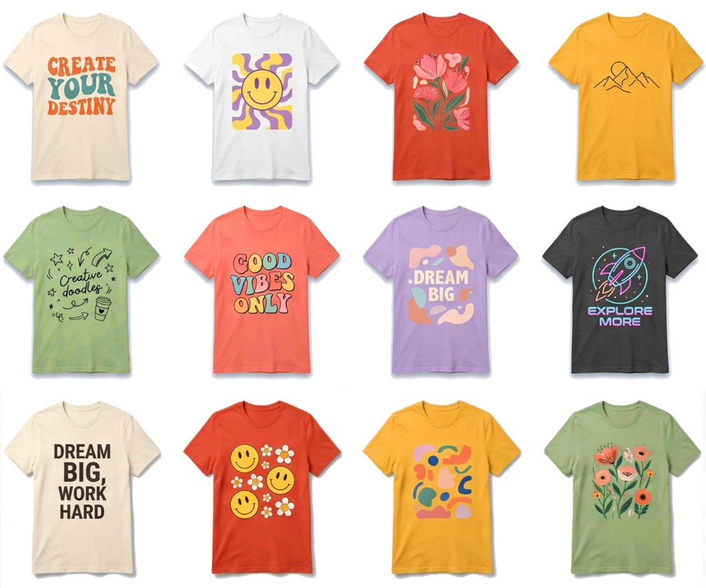 Grid of free graphic tee designs ready to sell